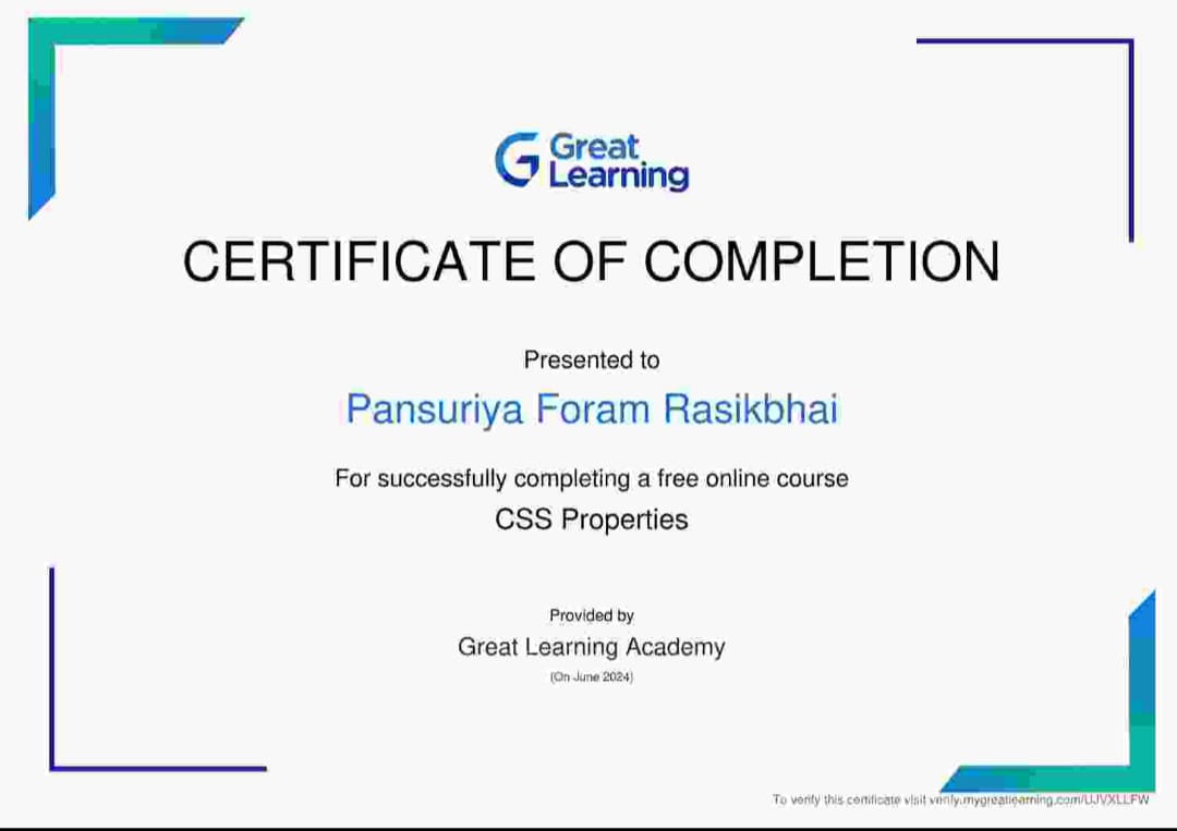 Certifications pansuriya foram rasikbhai